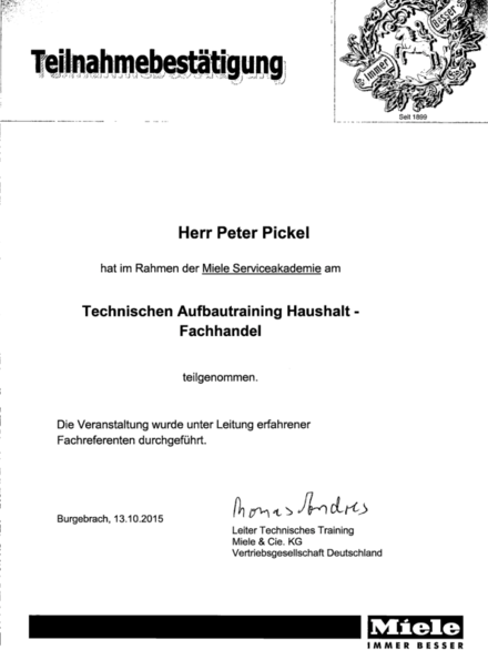 Miele Serviceakademie bei Pickel Elektro- und Sanitär GmbH in Leutershausen