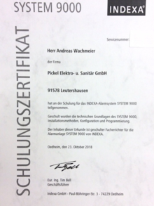 INDEXA-Alarmsystem SYSTEM 9000 bei Pickel Elektro- und Sanitär GmbH in Leutershausen