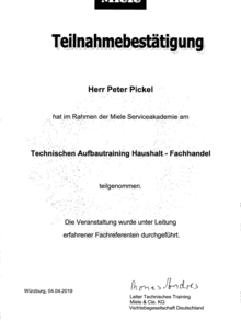 Miele Aufbautraining bei Pickel Elektro- und Sanitär GmbH in Leutershausen