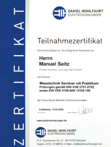 Zertifizierte Fachkraft für Messtechnik bei Pickel Elektro- und Sanitär GmbH in Leutershausen