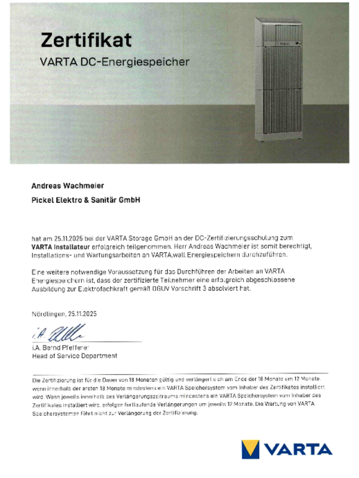 VARTA DC-Energiespeicher bei Pickel Elektro- und Sanitär GmbH in Leutershausen