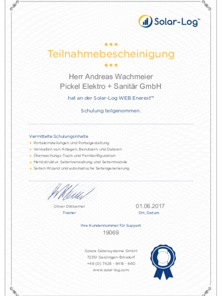 Solar-Log WEB Enerest bei Pickel Elektro- und Sanitär GmbH in Leutershausen