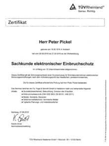 Sachkunde elektronischer Einbruchschutz bei Pickel Elektro- und Sanitär GmbH in Leutershausen
