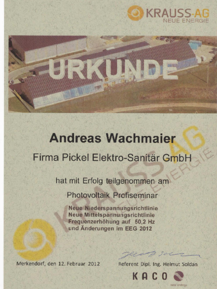 Photovoltaik Profiseminar bei Pickel Elektro- und Sanitär GmbH in Leutershausen